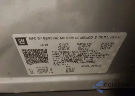 2020 GMC Terrain Awd Sle z USA, uszkodzony, nr VIN 3GKALTEV2LL224562